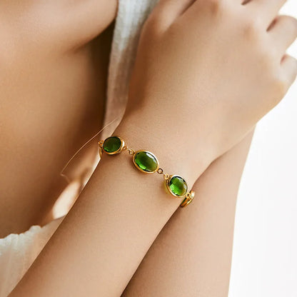 Geometric women's bracelet with glass inlay on 18K copper in blue, green or multicolour options