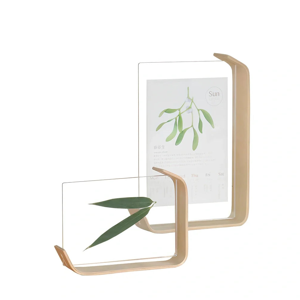 Wooden photo frame with herbarium display in log colour, 6-inch and 8-inch sizes