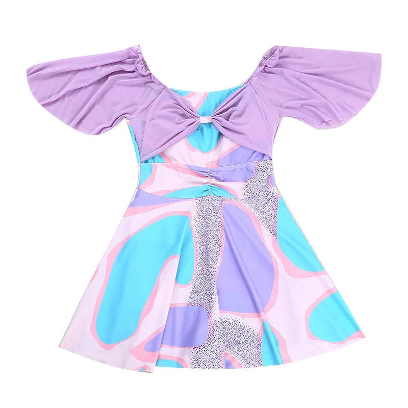 Women's high waist floral one-piece swimsuit in light purple and light blue colour options