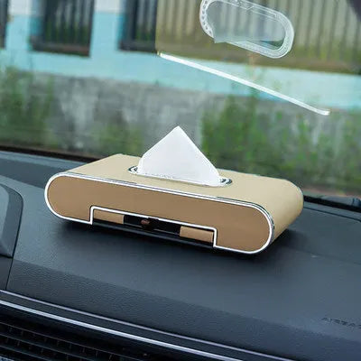 Car mobile phone holder tissue box in super-transition leather, 24.5x12.5x5cm, with pumping paper box