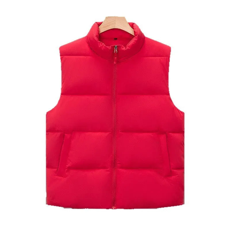 Men's soft shell down cotton work vest in black, red, or deep purple blue, sizes L to 5XL.