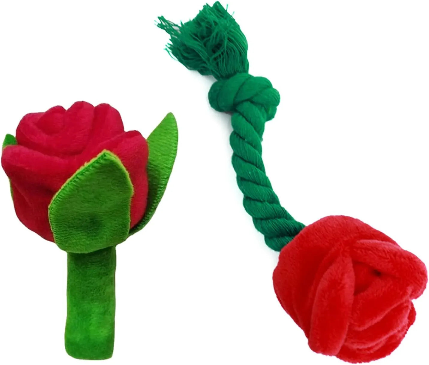 Plush rose flower dog chew toy with squeaker for small dogs and puppies