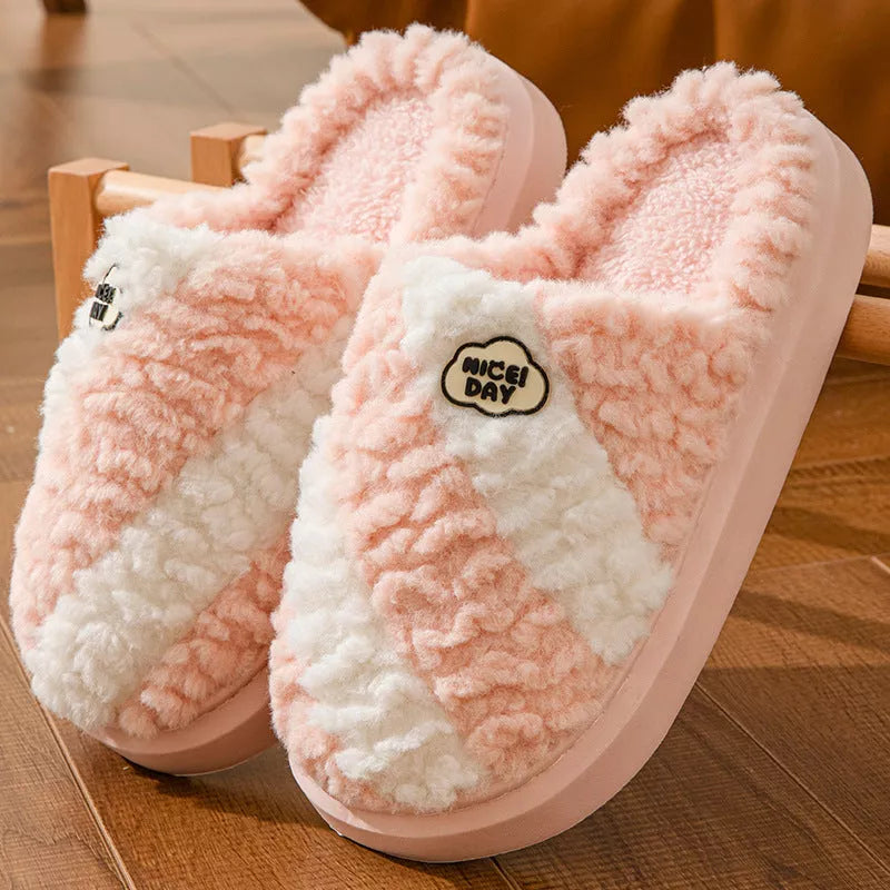 Non-slip couple house slippers with EVA sole for winter warmth in multiple colors