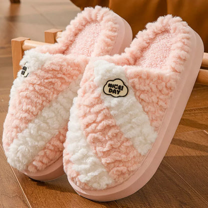 Non-slip couple house slippers with EVA sole for winter warmth in multiple colors