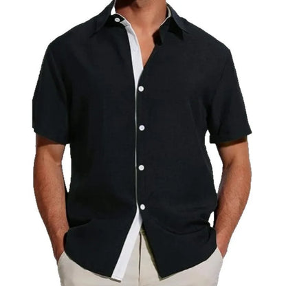 Men's floral print short-sleeved polyester shirt with cardigan collar in various colours