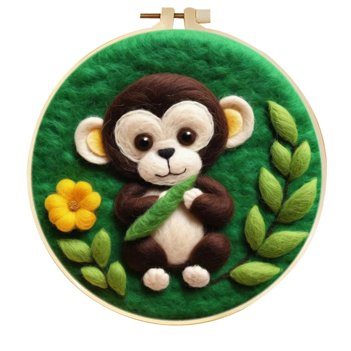 Round fabric embroidery kit with 20x20cm linen frame and wool felt for three-dimensional floral artwork