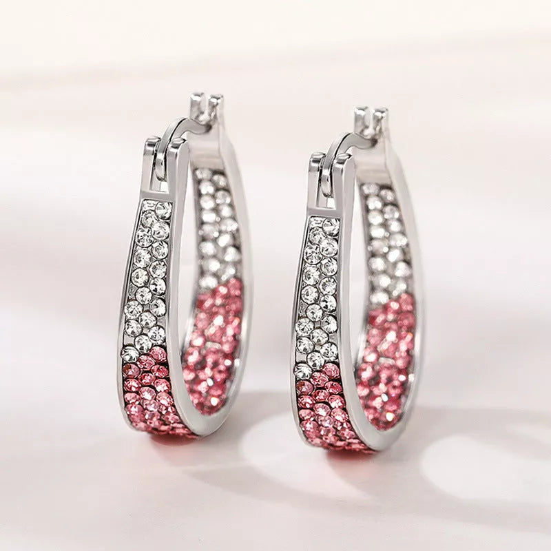 Colorful geometric diamond earrings for women in pink, purple, sky blue, and multicolor options