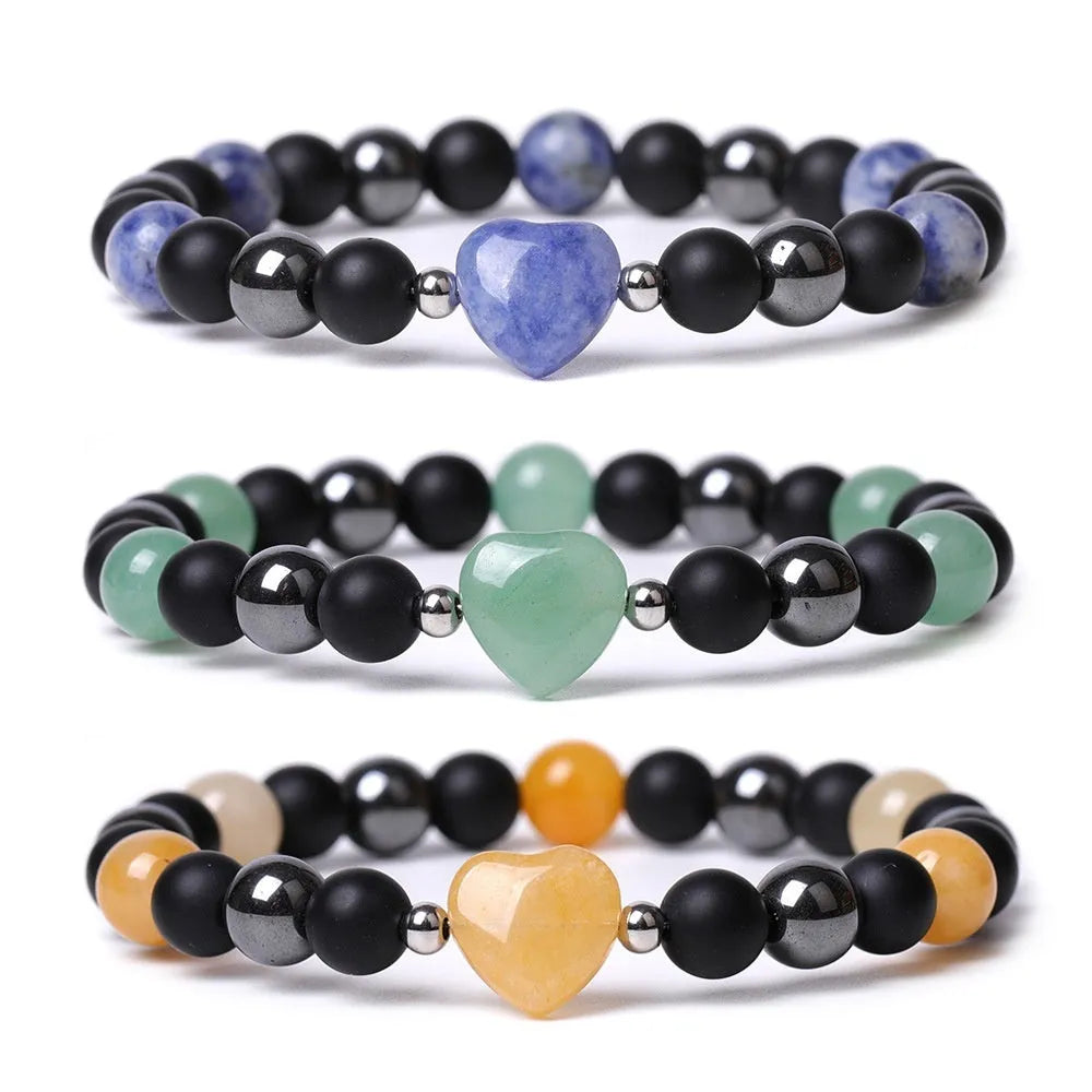 Lvdongling Tigereye hand-cut peach heart stone bracelet with cosmic moon and planet elements