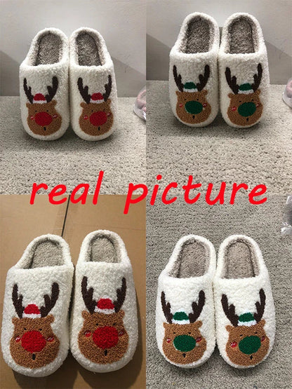 Cozy Elk-themed Christmas slippers with plush materials and slip-resistant soles for indoor comfort and style