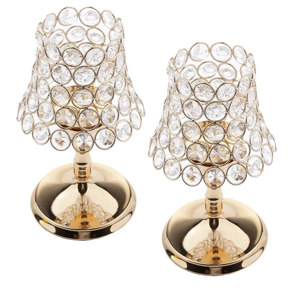 Iron electroplated candle holder with handcrafted crystal detailing in three sizes
