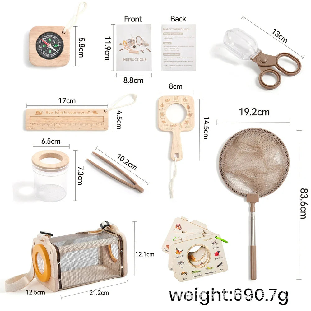 Wooden outdoor exploration teaching aids set with telescope, book, and adventure suit for infant development