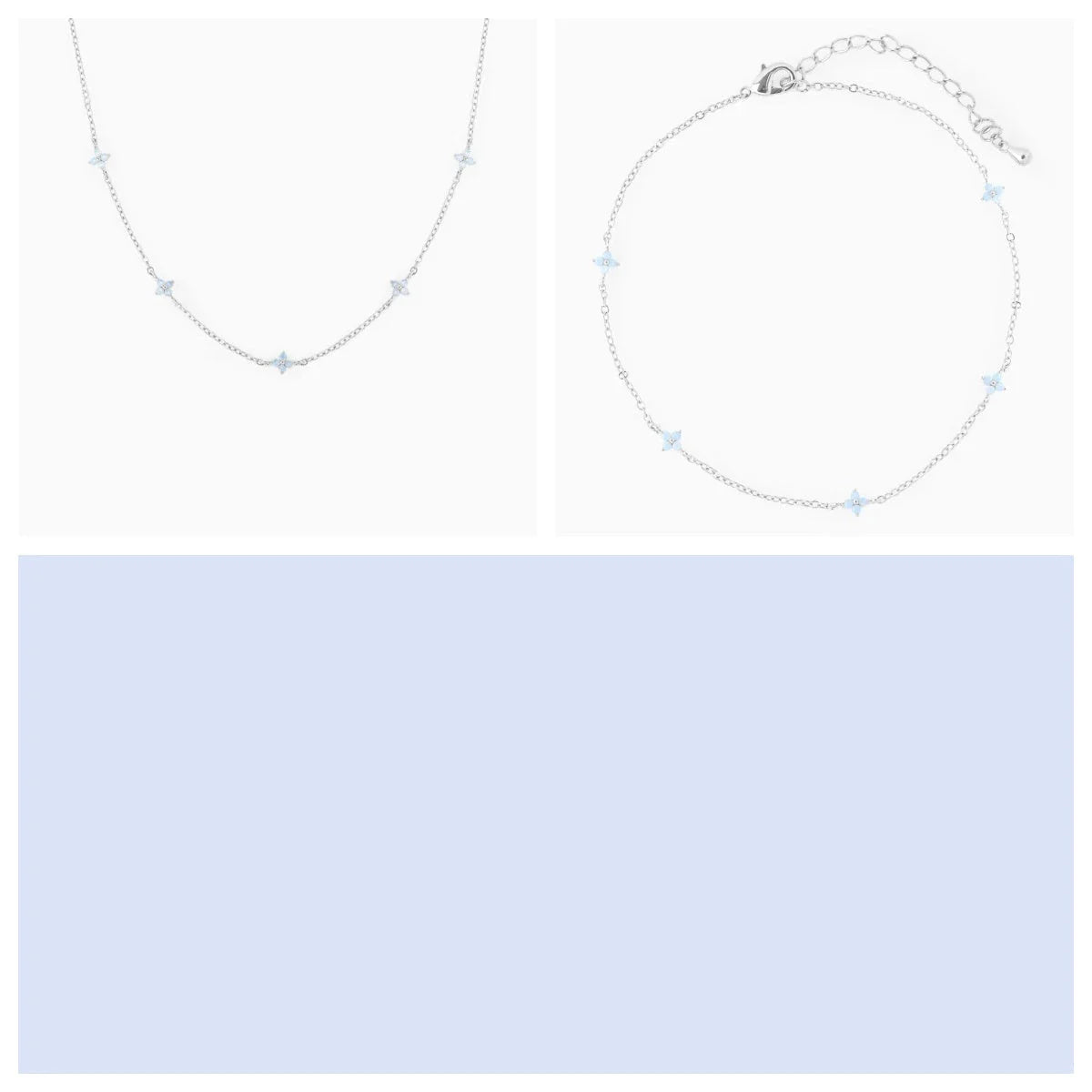 Stylish and versatile blue flower necklace with adjustable chain and vibrant floral accents, perfect for vacations, beaches, and everyday wear.