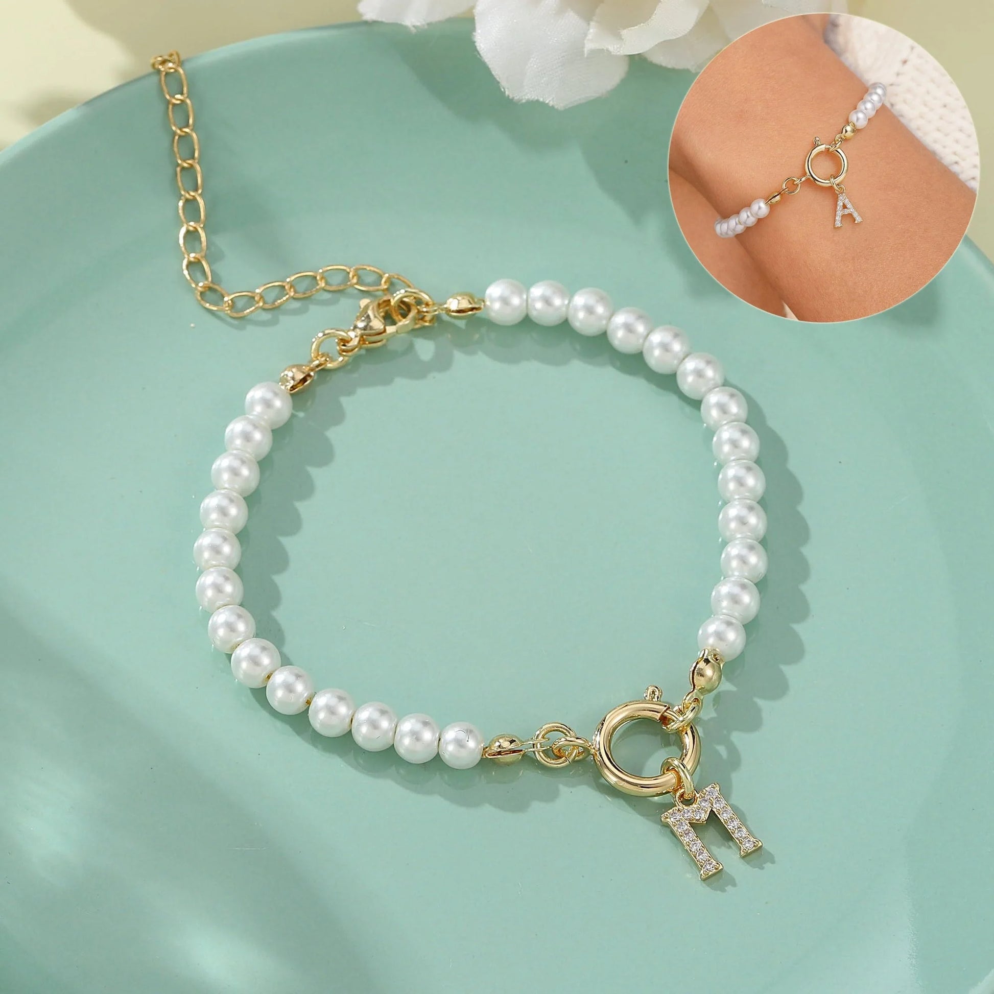 2024 fashion initial pearl bracelet for women with toggle clasp