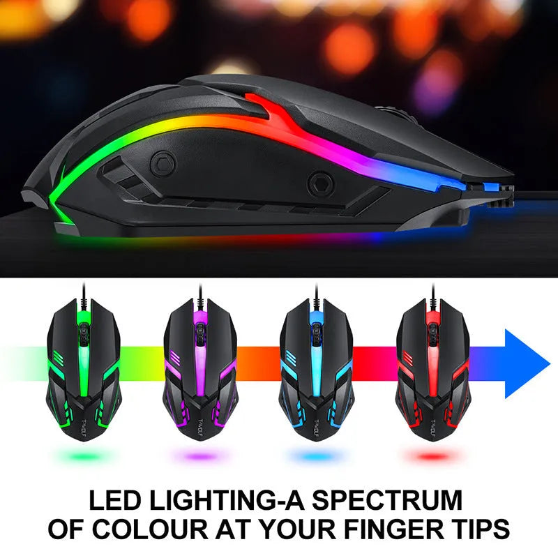 Thunder Wolf wired gaming keyboard and mouse set with luminous effects including headset and mouse pad