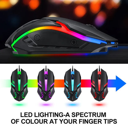 Thunder Wolf wired gaming keyboard and mouse set with luminous effects including headset and mouse pad