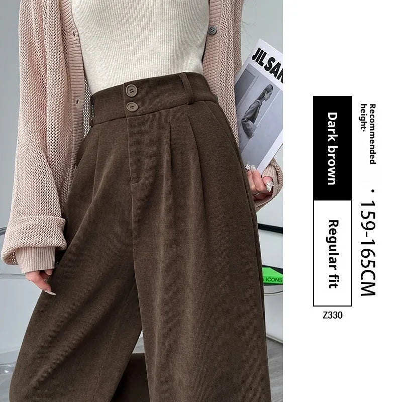High waist wide leg suit pants in black, white, dark grey and dark coffee, straight drooping polyester trousers