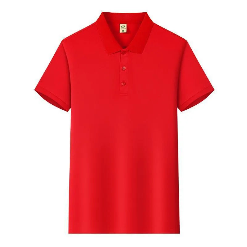 Man's short sleeve Ice Silk lapel business shirt shown in multiple colours including black, navy, and light blue.