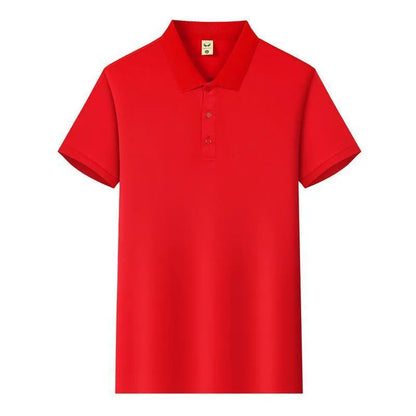 Man's short sleeve Ice Silk lapel business shirt shown in multiple colours including black, navy, and light blue.