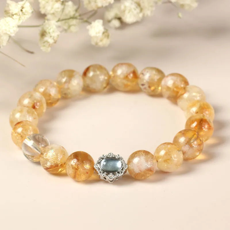 Citrine crystal bracelet with 10mm geometry beads and polished grinding treatment