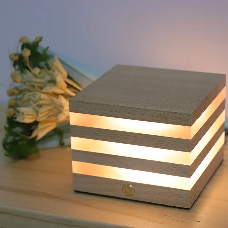 Wooden night light with pastoral design, providing soft, cozy illumination in a bedroom or living room