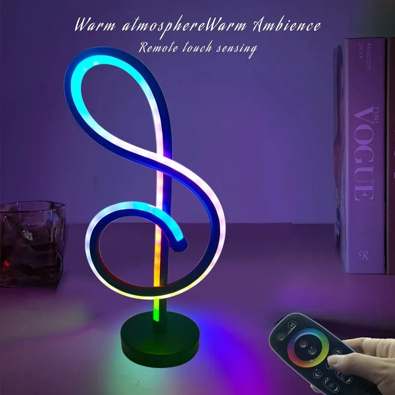 Black musical note-shaped Bluetooth lamp with app control and RGB lighting.