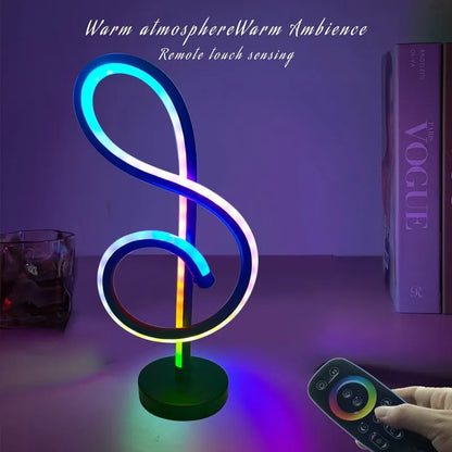 Black musical note-shaped Bluetooth lamp with app control and RGB lighting.