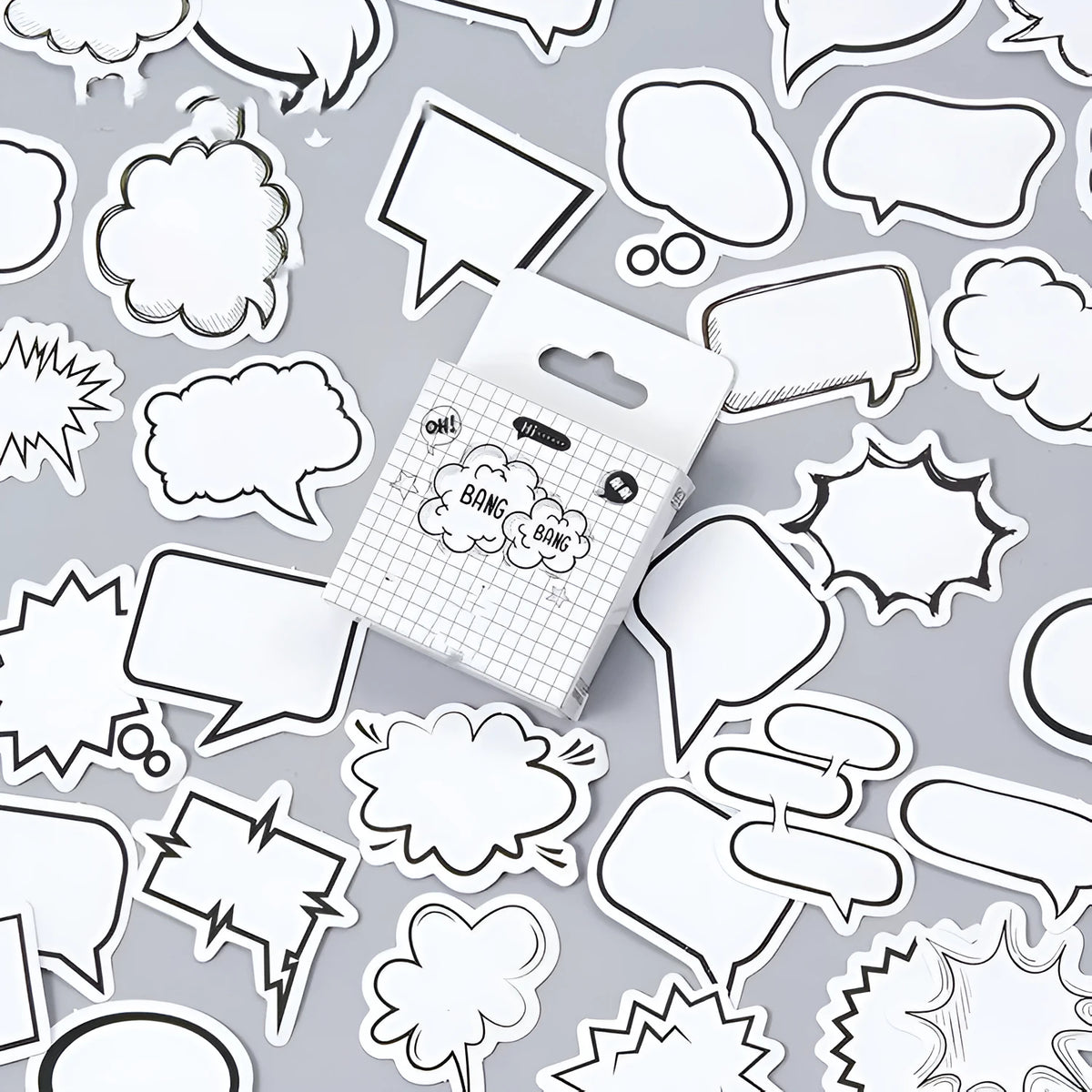 Momo Original boxed sticker set with 45 black and white bubble designs for journal decoration