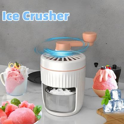 Green hand-cranked ice shaving machine with removable ice box and ergonomic handle