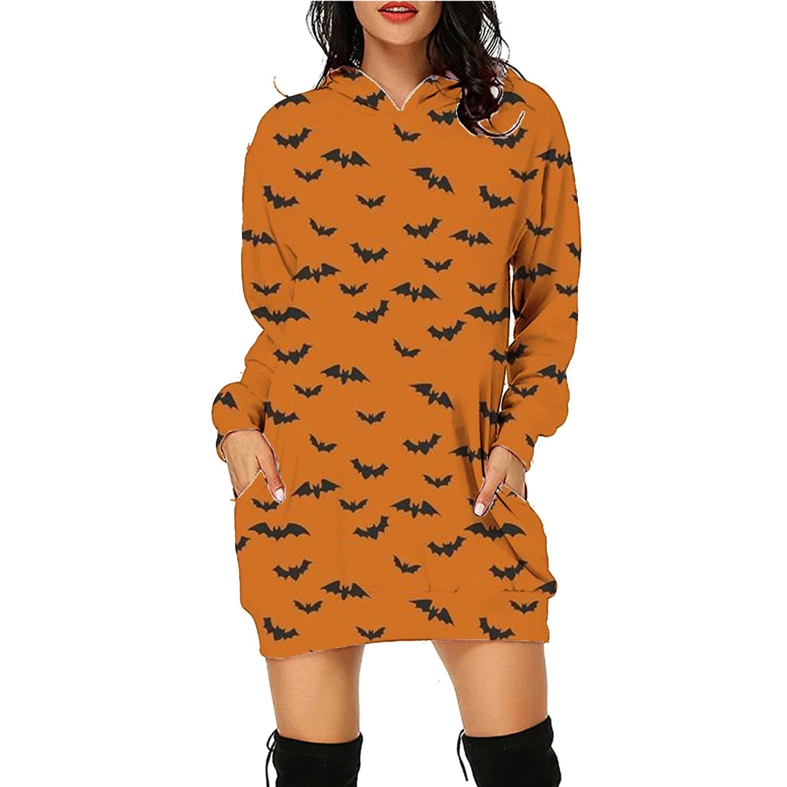 A comfortable and stylish Halloween-themed hooded sweatshirt with a unique printed design and convenient front pockets.