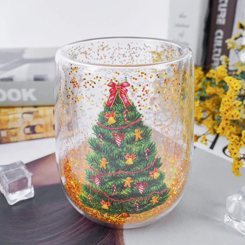Christmas Tree Tumbler with flowing sequins and double-layer design for festive drinks