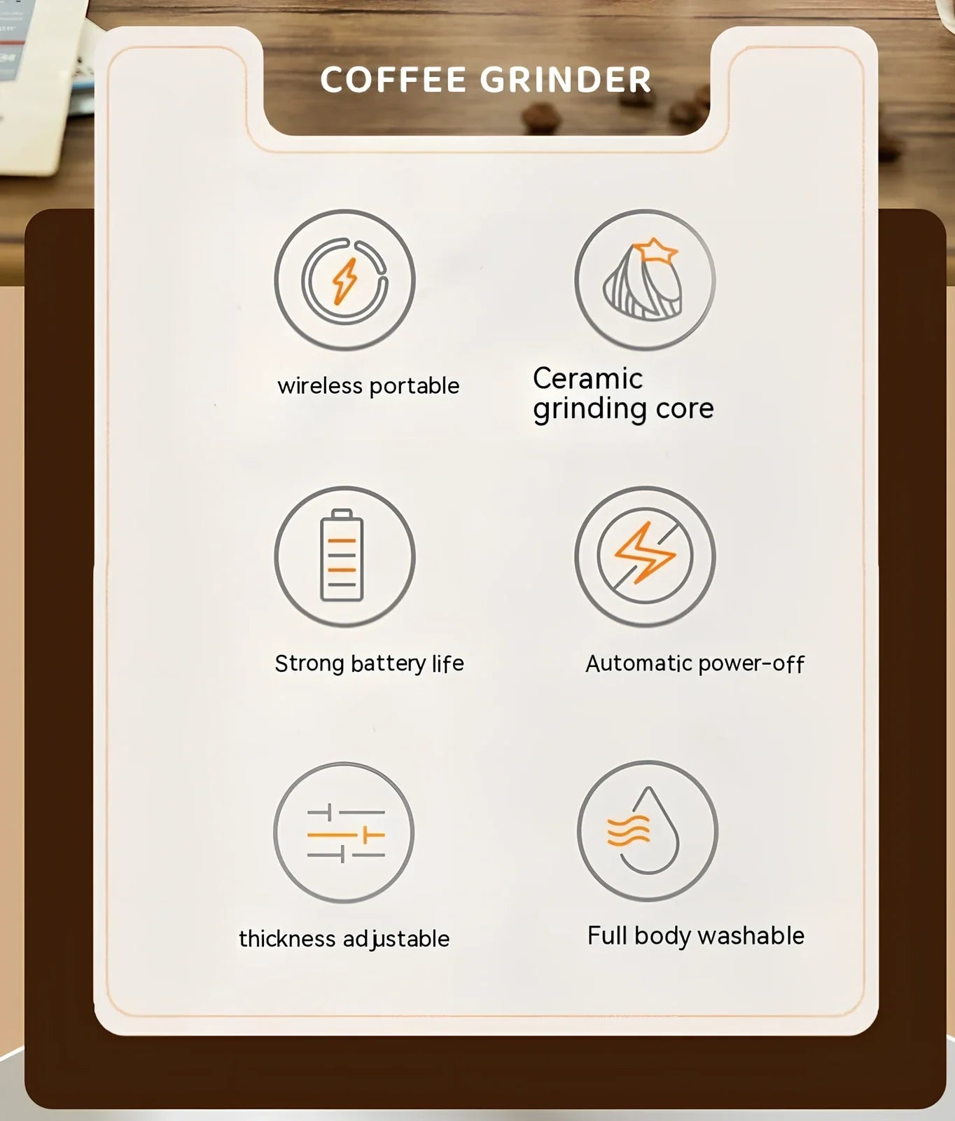 Electric coffee grinder in bright yellow, calm grey, elegant black, or elegant white with 25g bean capacity and TYPE-C charging port