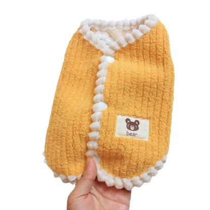 Dibi Bear dog and cat corduroy vest in coral fleece with fleece trim, brown watermelon red or yellow, S-XXL