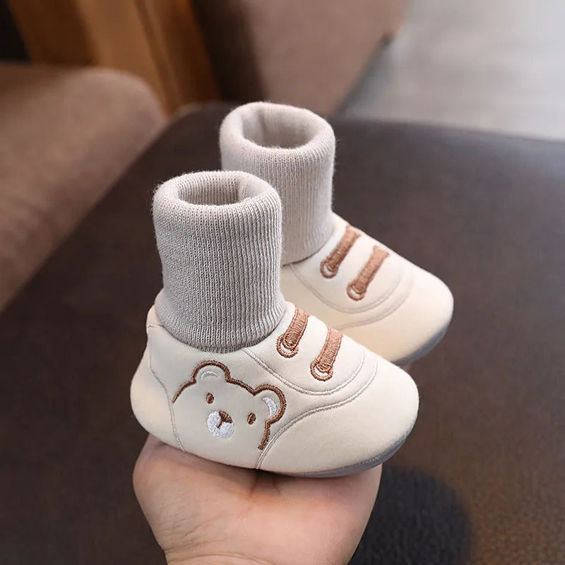 Baby cloth shoes in pink, blue, or khaki with non-slip sole, indoor toddler shoes, inner lengths 11cm to 13cm