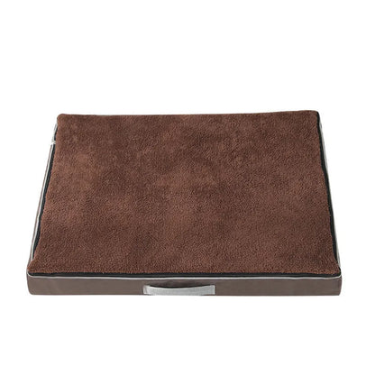Removable and washable memory sponge dog mat in brown colour, showing 10cm thickness and size options for pet comfort