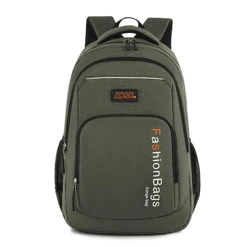 Black nylon street-style backpack with double shoulder straps, shown with open compartment revealing internal laptop sleeve and pockets.
