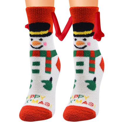 Christmas couple socks with magnetic connection feature and 3D animal patterns