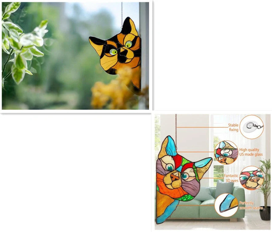 Colorful PVC cat window sticker with double-sided design for home and car decoration