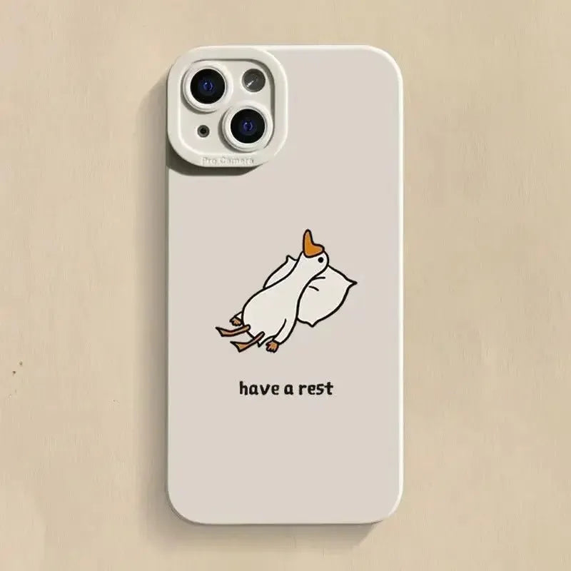 Black silicone iPhone case with a raised carved cartoon duck design on the back.