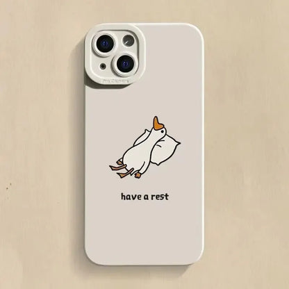 Black silicone iPhone case with a raised carved cartoon duck design on the back.