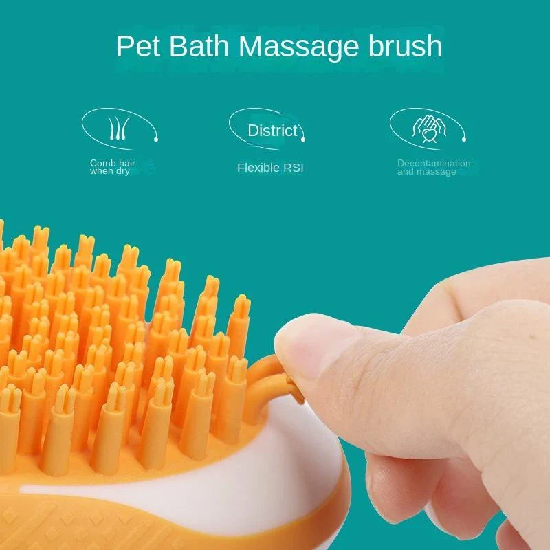 Premium 2-in-1 Pet Grooming Brush with Soft Silicone Bristles for Efficient Bathing and Detangling