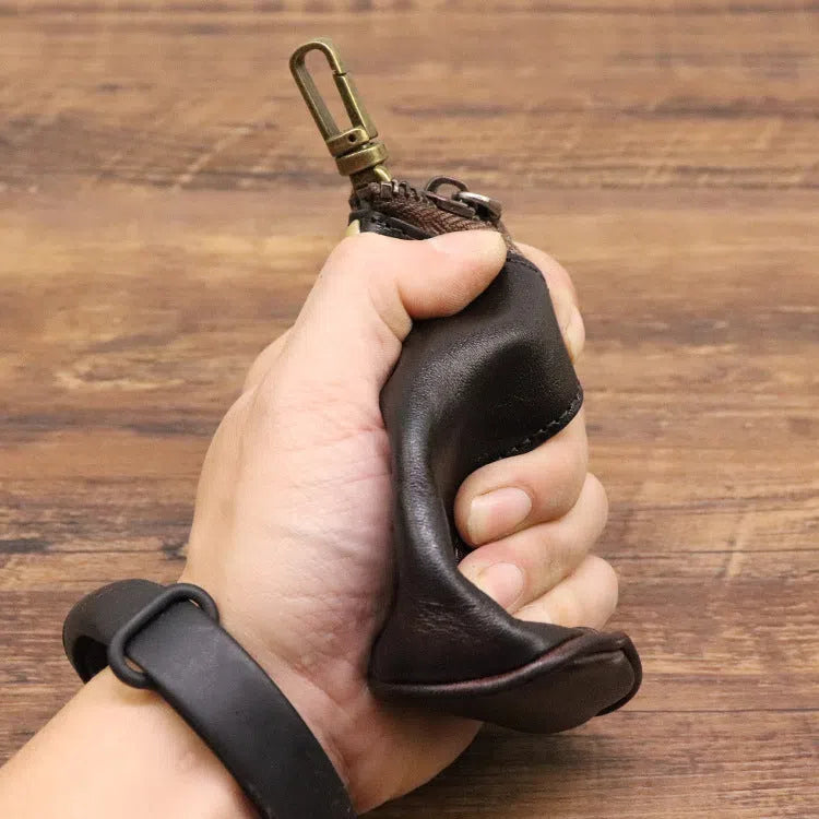 Men's Large-Capacity Waist-Hanging Distressed Cowhide Key Case in Full-Grain Genuine Leather, Retro Solid Colour Unisex Key Holder for Everyday Wear, Available in Red, Black, Brown, Coffee and Beige