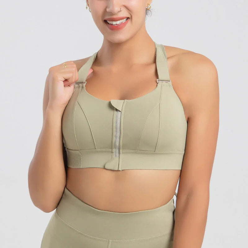 Front zipper seamless push-up sports bra for women, available in multiple colors and sizes