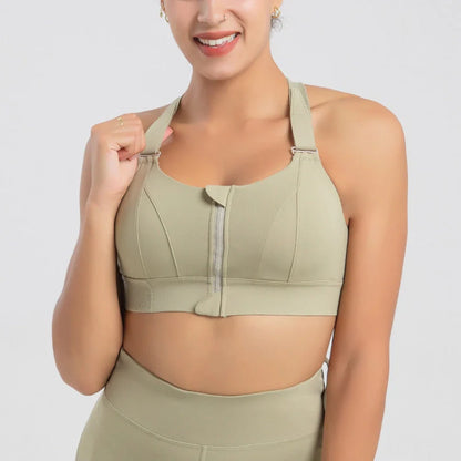Front zipper seamless push-up sports bra for women, available in multiple colors and sizes