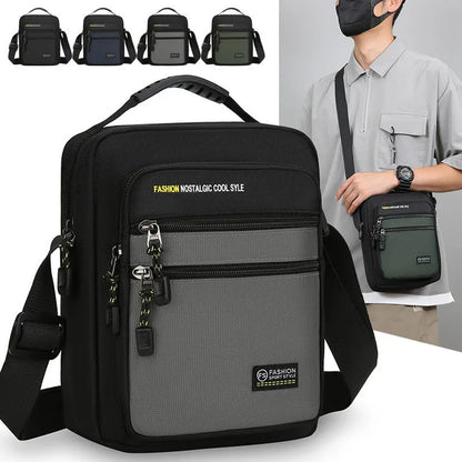 Men's green waterproof nylon crossbody bag with urban style and sewing thread detail