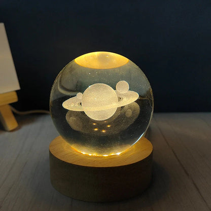 White crystal ball night light with USB plug showing uniform illumination and decorative design options