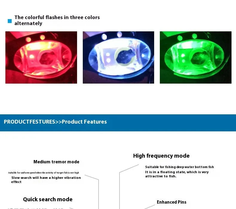 Luminous Metal Vib electronic fishing lure showing glow-in-the-dark features and metal vibration components