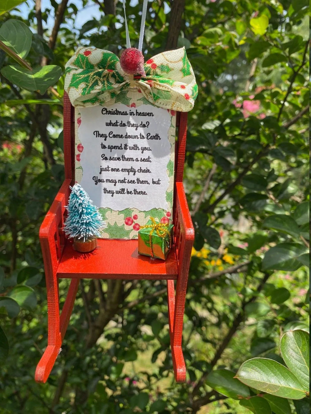 Heaven Chair Christmas Ornament memorial decoration with rustic design