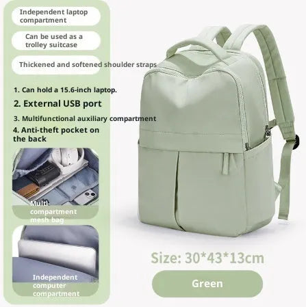 Unisex nylon travel computer backpack 43x30x13cm with laptop pocket, camera pocket, ID holder, in green, blue, or black