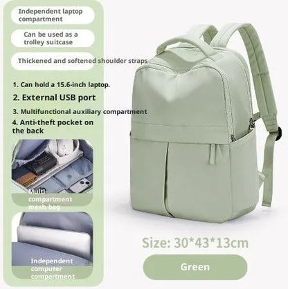 Unisex nylon travel computer backpack 43x30x13cm with laptop pocket, camera pocket, ID holder, in green, blue, or black