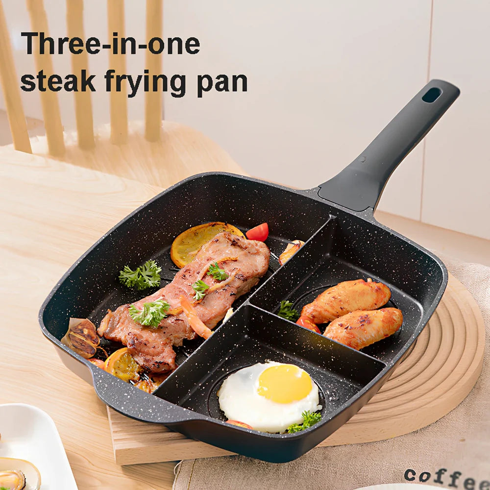 Black three-in-one omelette pan with medical stone non-stick coating and 4.5cm depth for breakfast cooking